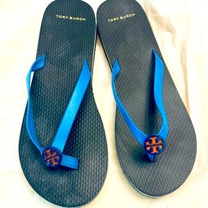 Tory Burch flip flops. Navy and orange. Size 10. Perfect condition!